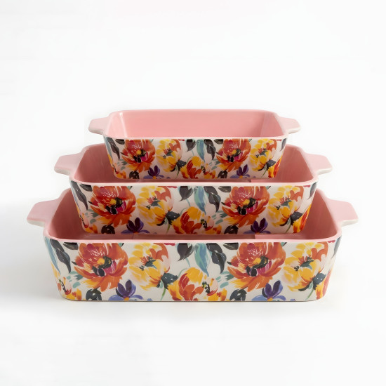 Floral Porcelain Casserole Set 3 Pcs
